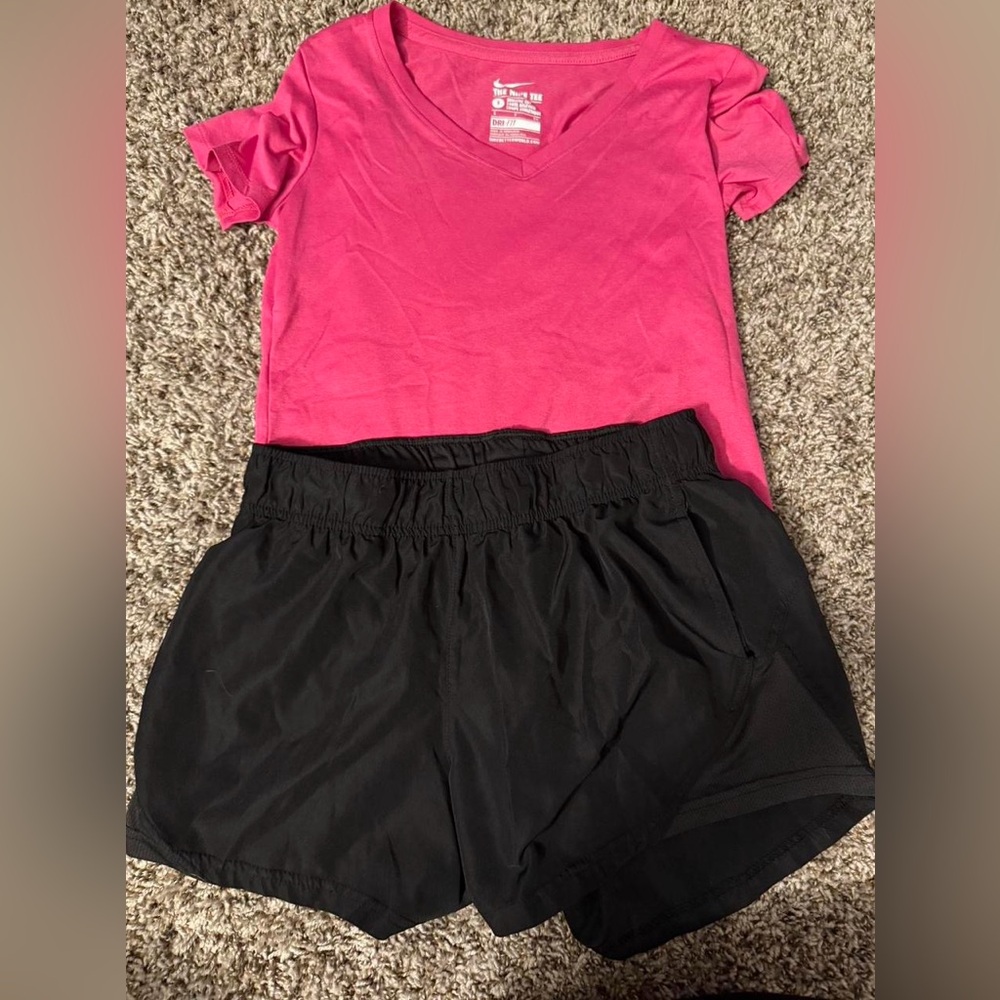 Pink Nike Dri-fit V-neck with Black Athletic Works Shorts (S)